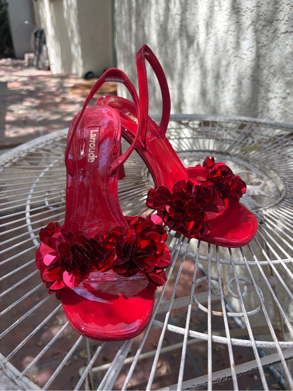 Larroudé Red Floral Slingback Heels